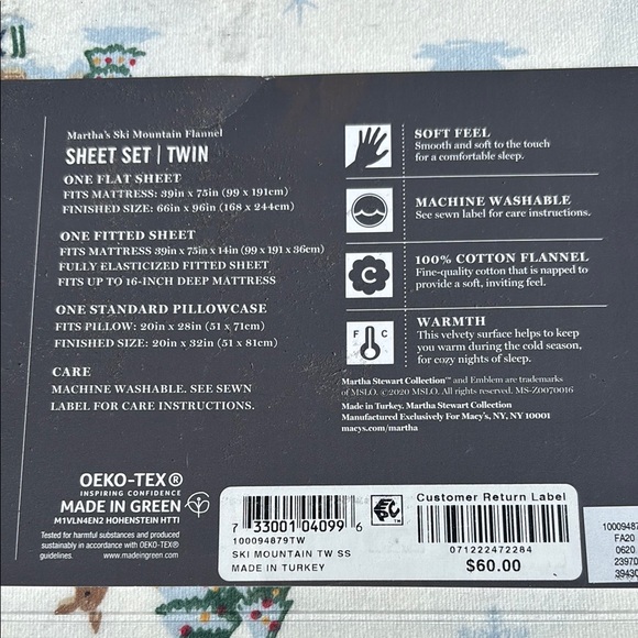 NWT Martha Stewart Winter Wonderland Flannel Twin Sheet Set, Soft Cozy and Warm - Picture 4 of 12